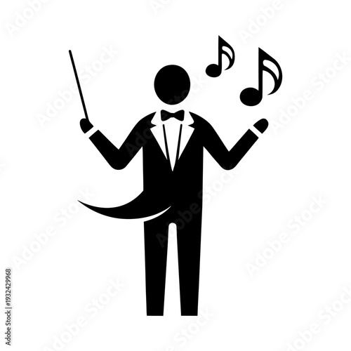 Orchestra Conductor in Suit Classical Music Logo on White Background.