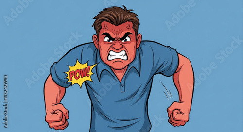 Angry man with clenched fists and a furious expression, ready to fight.