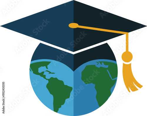Graduation cap on top of the Earth globe symbolizing global education and learning  worldwide academic achievement