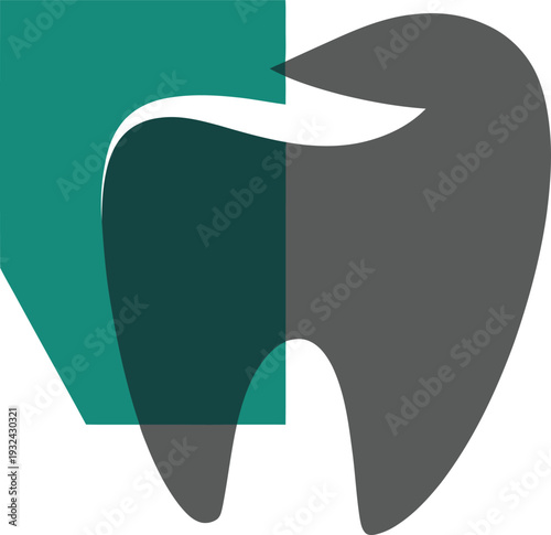 Dental health care tooth icon with green and grey colors  medical symbol