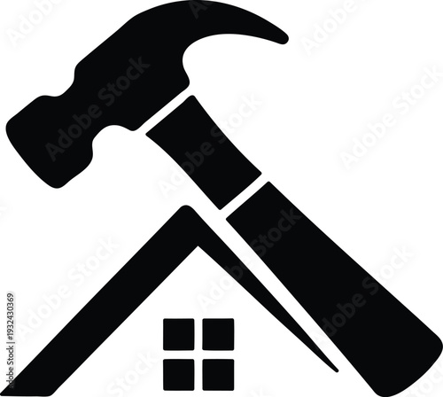 Hammer and house roof with window graphic symbol icon design element construction tool