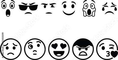 Collection of various emoticon faces and expressions on transparent background