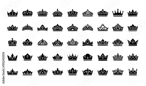 Solid crown icon vector collection – 50 royalty and luxury designs