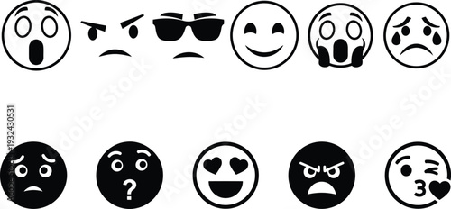 collection of various emoticon faces on white background