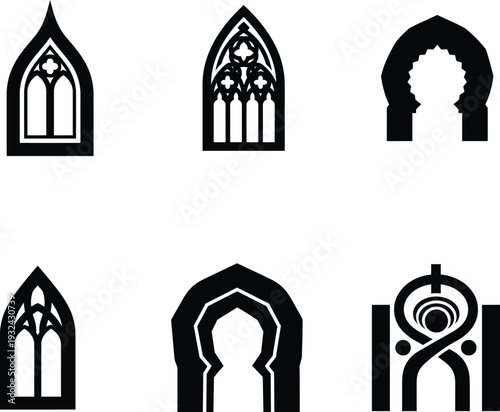 gothic window and archway silhouettes for architecture and design