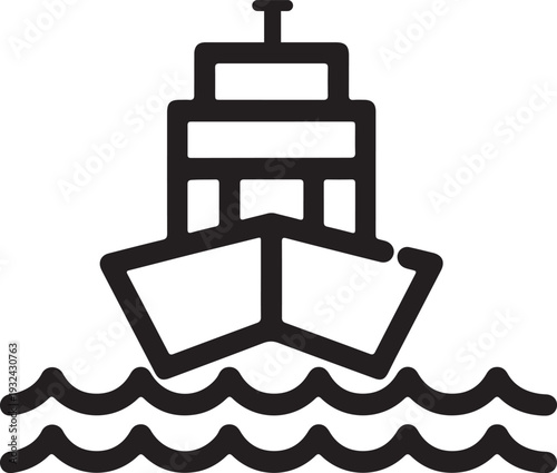 cargo ship line art sailing on waves vector illustration