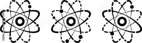 set of atom structure icons in different phases  science and chemistry symbols