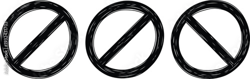 Three black no entry signs on white background