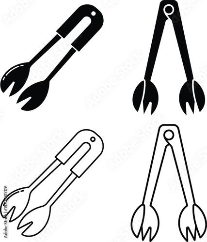 Four different types of forks, utensils, cutlery, kitchen tools, cooking utensils Vector