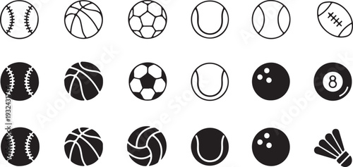 isolated white background Sports Balls Vector Icons: Collection of Popular Ball Graphics for Games and Sports
