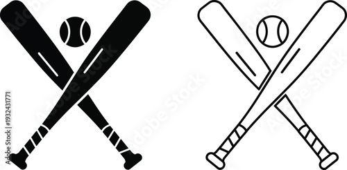 Baseball bats and balls icon set, sports equipment vector illustration Vector