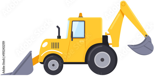 Yellow Backhoe Loader Construction Vehicle