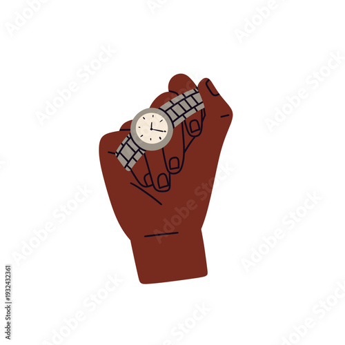 Flat vector illustration of diverse hands wearing wristwatches and smartwatches in different gestures. Ideal for productivity, business, poster, website, lifestyle, time tracking design projects.
