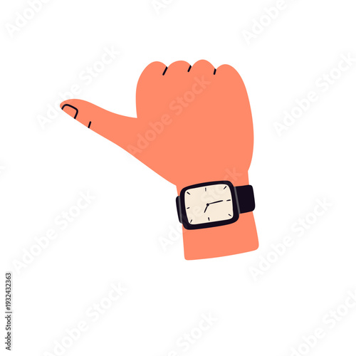 Flat vector illustration of diverse hands wearing wristwatches and smartwatches in different gestures. Ideal for productivity, business, poster, website, lifestyle, time tracking design projects.