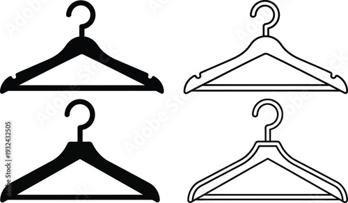 Four different types of clothes hangers for hanging clothes and garments in closet Vector