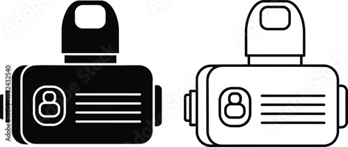 Two black and white security tags with the number 8 on them, side by side. Vector