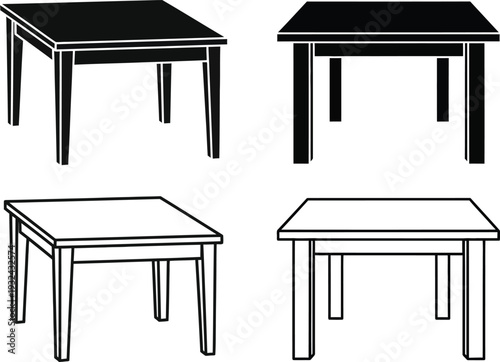 Four different table designs with legs for home furniture and office use Vector
