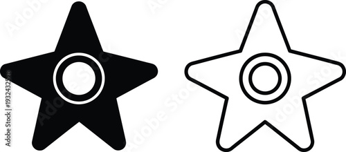 Black and white star icon design with circular center and outline Vector