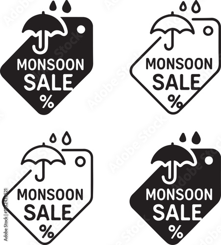 Isolated Monsoon Sale Discount Tag, Monsoon Sale Discount Tag icon, Monsoon Sale Discount Tag vector, rainy season promotion, seasonal offer badge, monsoon marketing campaign