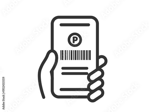 スマホでバーコード決済するアイコン（線画）のイラスト
