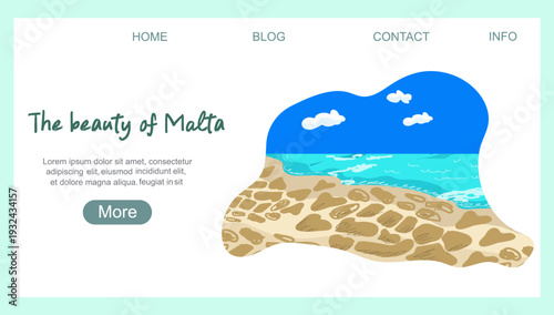 Landing page beauty of Malta, hand drawn vector illustration.