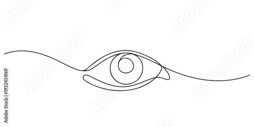 Human eye in one line art style. Eye drawing with editable black stroke on white background. Vector illustration.