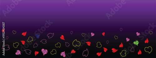 Scattered colorful hearts and spades on dark blue gradient background