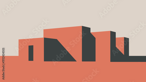 A modern abstract illustration of buildings in a cityscape with geometric shapes and vibrant colors