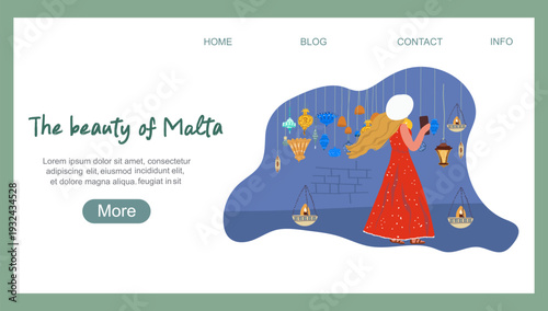 Landing page beauty of Malta, hand drawn vector illustration.