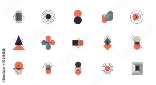 Abstract geometric shapes arranged in a visually appealing pattern on a white background.