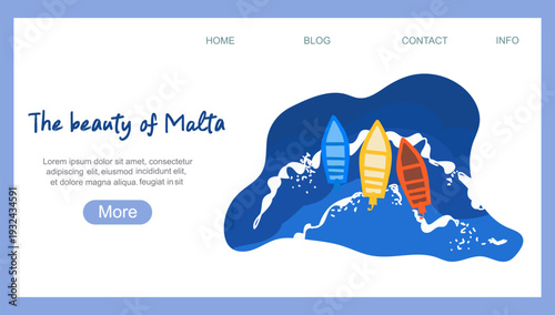 Landing page beauty of Malta, hand drawn vector illustration.