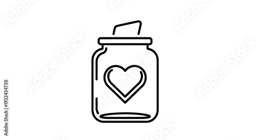 A simple line drawing of a jar with a heart inside viewed from the front