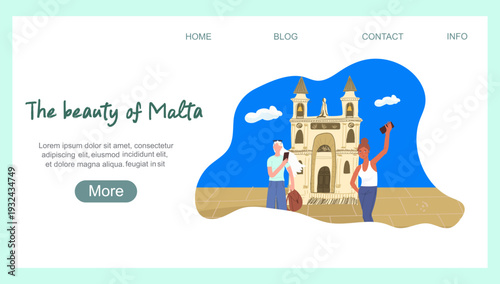 Landing page beauty of Malta, hand drawn vector illustration.