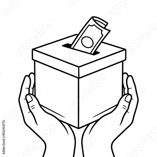 Charity Donation Box and Hands Illustration - Giving Money for Support and Volunteer Concept Vector