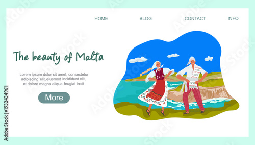 Landing page beauty of Malta, hand drawn vector illustration.