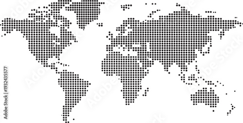 Pixel Square Dotted World Map with White Ocean Background, Abstract Global Map Gray Vector Illustration