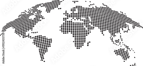 Dotted World Map Made of Square Pixels, Abstract Global Map Black and White Vector Illustration