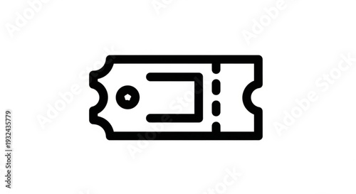 Simple black and white illustration of a ticket stub viewed from directly above in a minimalist style