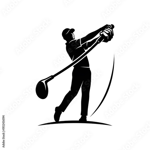 Pro Golfer Silhouette Vector Illustration - Male Golf Player Swinging Club Logo