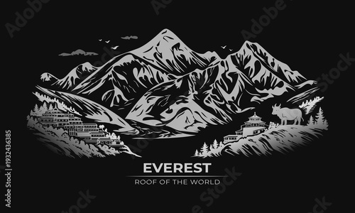 Everest Night Skyline Illustration Dramatic Himalayan Silhouette