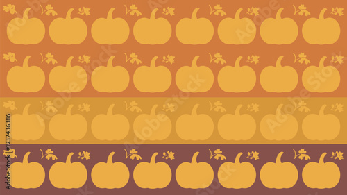 A vibrant pattern of yellow pumpkins and leaves on an autumnal gradient background