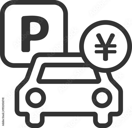 有料駐車場（パーキング）のアイコン（線画）のイラスト