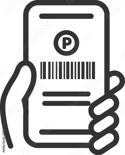 スマホでバーコード決済するアイコン（線画）のイラスト
