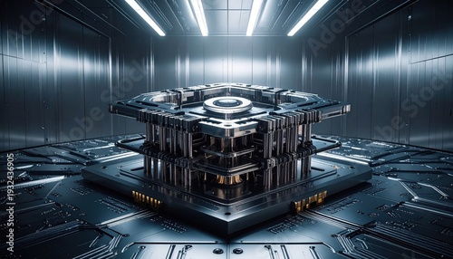 Futuristic Technology Base with Circuitry and Metal Components