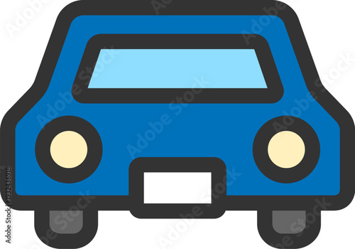 正面から見た、自動車アイコン（線画カラー）のイラスト
