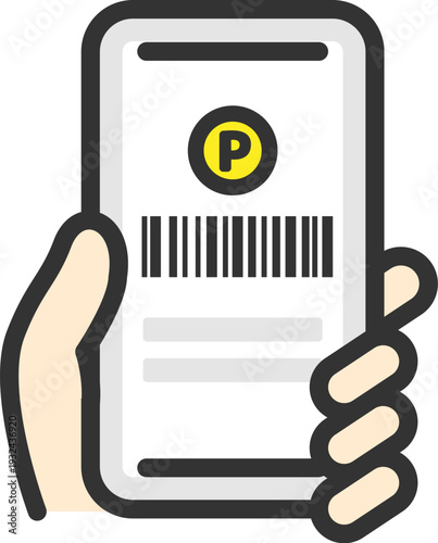 スマホでバーコード決済するアイコン（線画カラー）のイラスト
