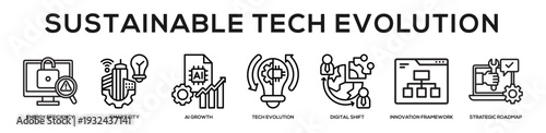 Sustainable Tech Evolution web banner icon illustration concept
