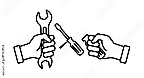 Hands holding tools in a collaborative gesture illustration