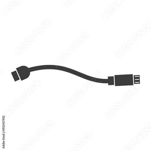 A simple black silhouette of a usb to micro usb data cable