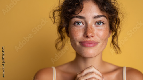 Hopeful Young Woman with Upward Gaze and Clasped Hands

